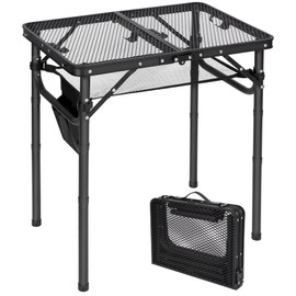 REDCAMP Small Folding Grill Table for Outside, 3 Heights Adjustable Lightweight Portable Metal Aluminum Outdoor Grill Table for Camping Picnic Cooking BBQ, Black 24x16 inches