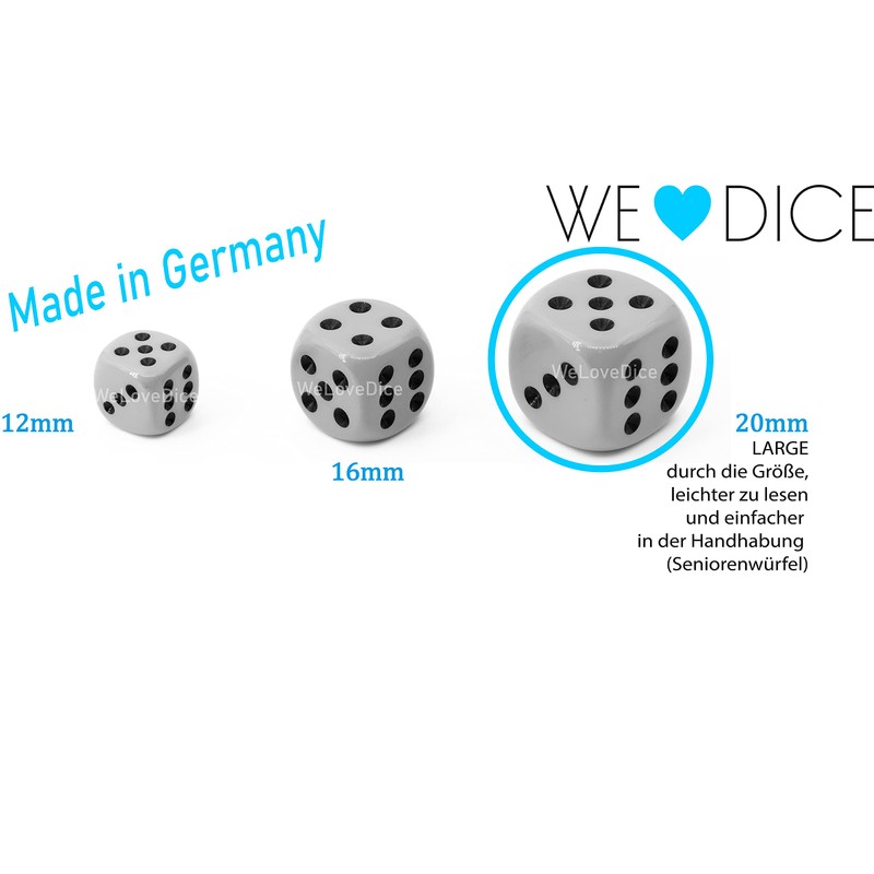 WeLoveBeads XL Dice (20 mm) in Transparent / Black Dots