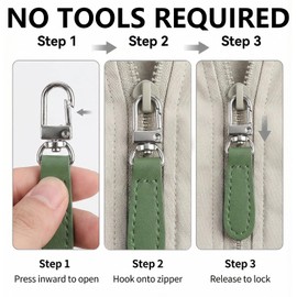 10 Pcs Leather Zipper Pulls Replacement - Detachable Zipper Tab Fixer & Extender for Backpacks, Jackets, Luggage, Purses & Boots - No Tools Needed (Black, White, Green, Pink, Purple)