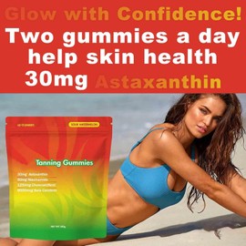 Tanning Gummies,Natural Tanning Gummies,Tanning Gummies with Astaxanthin,Lycopene & Beta Carotene for Skin Health & Glow,Vegan,Non-GMO,60 Gummies