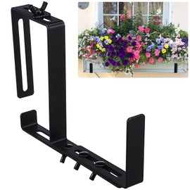 Baluue Window Box Brackets Adjustable Flower Box Brackets for Railing, Heavy Duty Black Steel Outdoor Hanging Planter Box for Fence Pergola Patio Garden Balcony