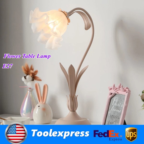 Modern Pink Flower Desk Reading Lamp LED Nightstand Lamp Table