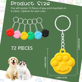 Weecent 72 Pcs Paw Print Keychain Paw Print Party Favors Dog Cat Party Favors Supplies for Pets Puppy Dog Pals Birthday Decorations, 6 Colors