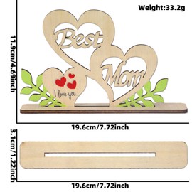 Soochat Mother's Day Wooden Tabletop Sign Best Mom Wood Sign Happy Mother's Day Tabletop Centerpiece for Table Centerpiece Decoration Mom's Birthday Party Gift Home Decor