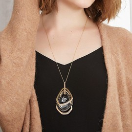 Mecool Three Layer Pendant Necklace Long Statement Pendant Necklace Long Sweater Chain, Alloy, crystal