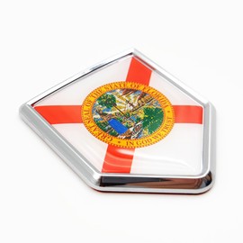 Overdecor Florida Flag Decal Stickers Car Emblem Florida Car Accessories Decorations Chrome Shield Flag Sticker Decals for Cars Truck Vehicles, 2 Pack