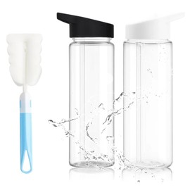 2 Pcs Clear Water Bottle With Straw and Flip-Top Lid, Plastic Water Bottle 750ml, Includes Blue Cup Brush, Leakproof Design for Gym Sports Gift for Students and Friends