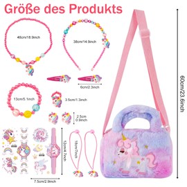 Unicorn Handbag, 13 Pieces Unicorn Handbag Jewellery Set for Girls, Unicorns Children's Jewellery, Necklace, Bracelet, Ring, Hair Clip, Birthday Gift, High-quality, plastic and resin, No gems