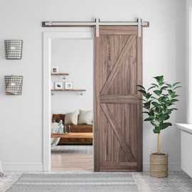 SMARTSTANDARD 5 Feet Brushed Nickel Barn Door Hardware Kit-Heavy Duty Sliding Track-Smoothly and Quietly-Easy to Install-Fit 30" Wide Door Panel (J Shape Hanger)