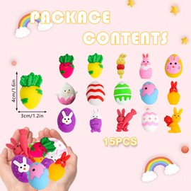 Pack of 15 Mochi Squishy Easter, Easter Mochi Squishy Squeeze Toy, Mochi Squishy Toys Kawaii Squishy Fidget Toy for Easter Party Accessories, Easter Theme Party Favour, Easter Eggs, Easter Baskets
