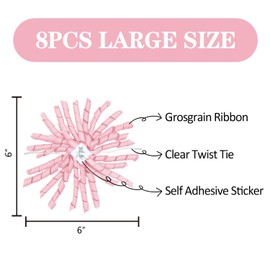 8PCS Large Self-Adhesive Grosgrain Twist Tie Curly Bows, Light Pink 6” Curly Ribbon Bows for Gift Wrapping Ribbon for Treat Bags Gift Boxes Baby Shower Wedding Party Decorations