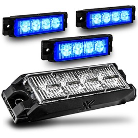 LAMPHUS 4pc NanoFlare 4" 4W Blue LED Surface Mount Police Grill Strobe Warning Light [SAE Class 1] 12V Rectangle Grille Flashing Emergency Fire Lights for EMS Firefigher Responder Vehicle