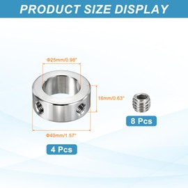 MECCANIXITY 2pcs Stainless Steel Shaft Collar, 25mm(1") ID 40mm(1 9/16") OD 16mm(5/8") Thickness Dual Hole Bore Shaft Locking Collars for Gearbox Assemblies, Machine Tools