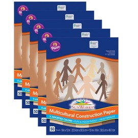 SunWorks® Multicultural Construction Paper, 5 Assorted Colors, 9" x 12", 50 Sheets Per Pack, 5 Packs