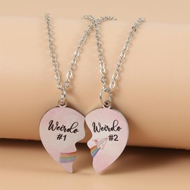 Best Friend BFF Gifts Necklaces for 2 Girls Matching Heart Necklace for Best Friends Weirdo 1 Weirdo 2 Necklace Friendship Gift Necklaces for Besties Necklace for 2 Girls