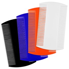 4PCS Double Sided Flea Combs, Double-Sided Lice Flea Combs for All Hair Types (White, Deep Blue, Orange, Black)