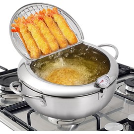 Deep Fryer Pot,Oxydrily Japanese Tempura Deep Fryer Stainless Steel Frying Pot With Thermometer