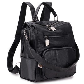 RAVUO Women Backpack Purse, Ladies PU Leather Casual Shoulder Bag mini Backpack for Ladies Three Ways to Carry Black…