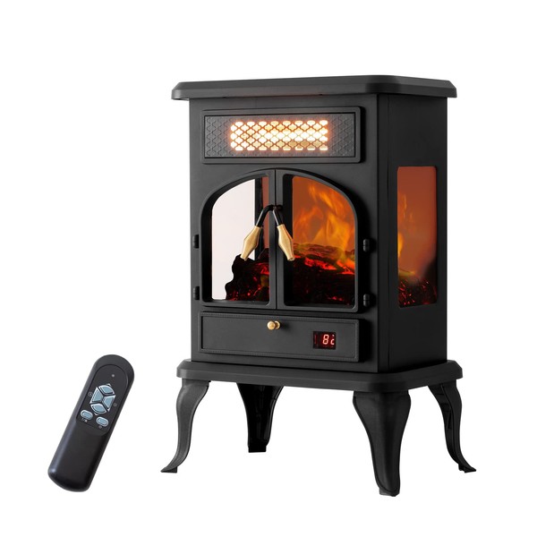 Selectric Electric Fireplace Heater with Remote ,22.4" Freestanding Portable Infrared Fireplace Heater with 3-Sides Realistic Flame for Indoor Use, Overheating and Tip-Over Safety,1000W/1500W
