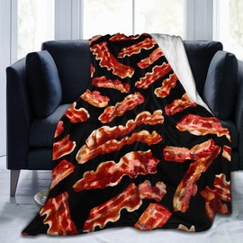 Novelty Bacon Food Flannel Throw Blanket Lightweight Soft Warm Bed Throws for Home Couch Room Sofa Office Travel Camping Dorm Decor Adults Kids Gifts 50x40 Inch
