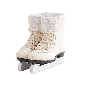 K&K Interiors 52642A 7 Inch White Resin Pair of Ice Skates with Glittered Lining
