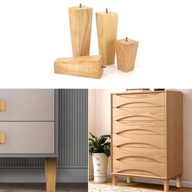 Goomp Furniture Feet, Wood, 12 cm, Pack of 4 Furniture Feet, Oak Furniture Feet, Sofa Legs for Chest of Drawers, Table Legs, Square Furniture Legs with Mounting Plates, Screws and Foot Pads for Bed