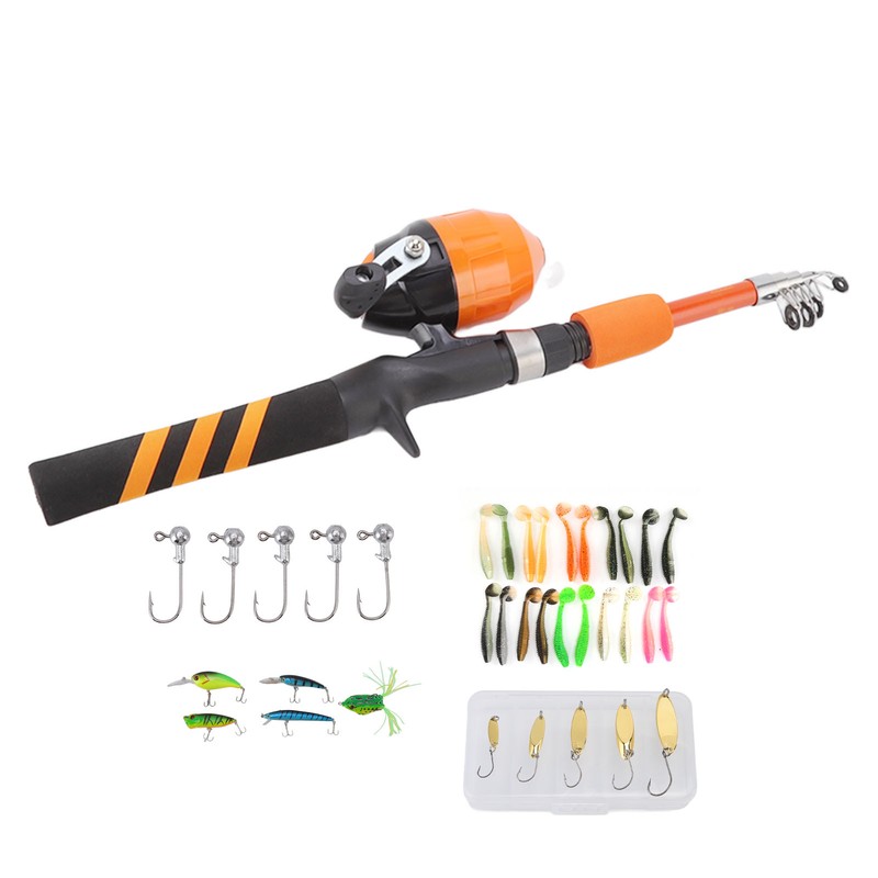 1.5m Kids Fishing Pole Orange Mini Portable Retractable Foldable Beginner