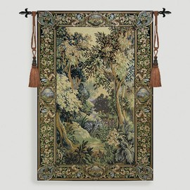 Aubelin Tapestry Green Forest Landscape Vintage Tapestry Wall Hanging 100% Cotton Size 62"x42"