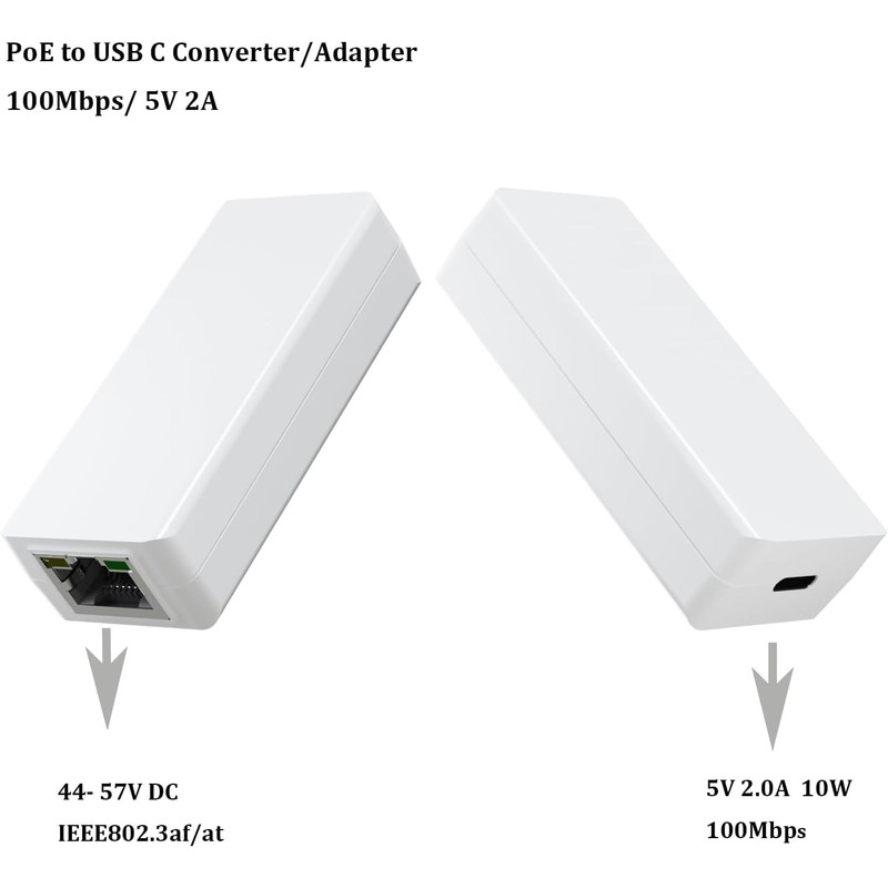 PROCET PoE USB C Converter 5V 10W RJ45 to C