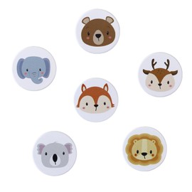 Pack of 6 Wooden Cabinet Knobs for Children's Room, Animal Pattern, Round Furniture Knobs, Drawer Knobs with Screws, White Door Knobs for Children