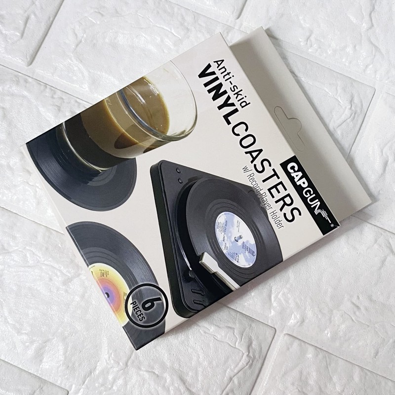 MECOWON Retro Vinyl Record Coasters with Vinyl Record Player Holder,