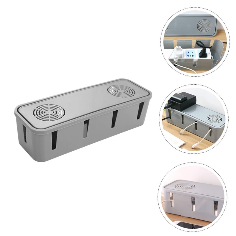 SHINEOFI Plug Receiving Box for Desktop Grey Cable Organizer Lid