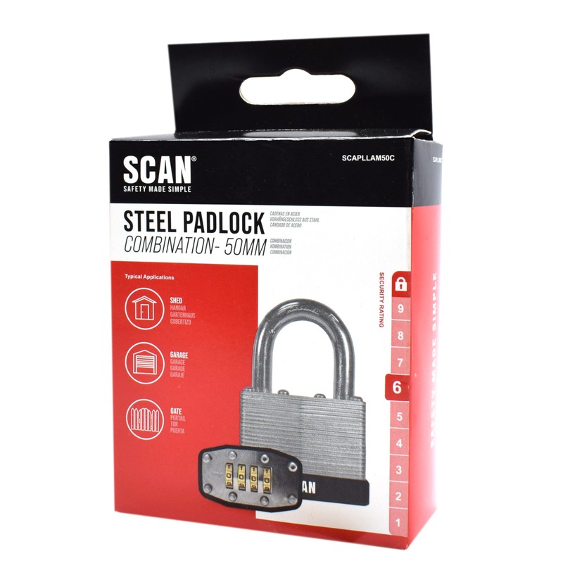 SCAN SCAPLLAM50C Steel Padlock, Silver