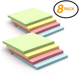 Emraw Sticky Notes Stick It Stickies, Plain Small 3" x 3" Square Pastel Watercolor Removable Self Stick On Note Memo Pad for Office, Home, School - Pack of 8 Pads
