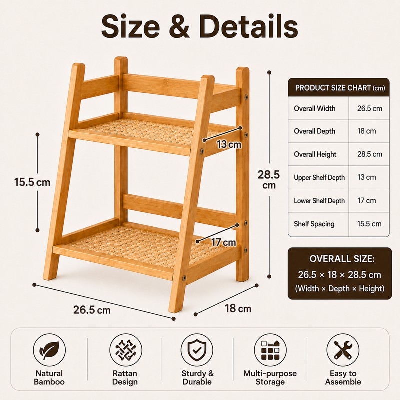 Bamboo Countertop Organizer for Coffee & Kitchen Storage - 2-Tier