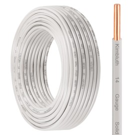 THHN Wire 14 Gauge 50 FT OFC Electrical Wire, 14 AWG Solid Copper Wire Rated up to 600V Building Wire Nylon Jacket for Residential, CNC, Ground, Industrial (14 Gauge, White)