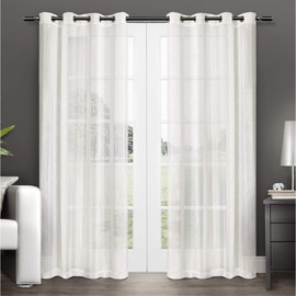 Exclusive Home Curtains Penny Sheer Embellished Stripe Grommet Top Curtain Panel Pair, 54x84, Off White