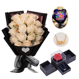 EIGHTOWN Roses Bouquet Artificial Flower - Preserved Red Rose Flowers with Love Necklace for Her - Unique Gifts Valentine's Day, Mother's Day, Thanksgiving, Birthday, Anniversary