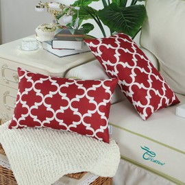 CaliTime Pack of 2 Soft Canvas Pillow Covers Cases for Couch Sofa Home Decor Modern Quatrefoil Accent Geometric 12 X 20 Inches Burgundy