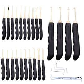 Loboo Idea 28 Pieces Lockpick Set, Lockpick Hook Lockpick Set, Practice Lockpick Set with Plastic Storage Box, Various Picks Crochet Hooks, Wrench, Leather Case for Lock Picking