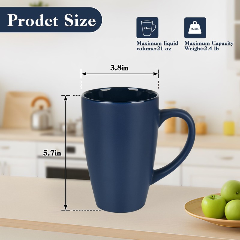 BYCNZB 20oz Extra Large Ceramic Tall Coffee Mugs Set for