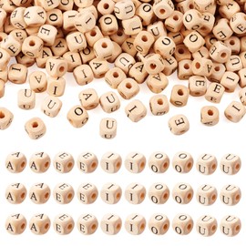 Spritewelry 250Pcs Wood Letter Beads Wooden Alphabet Cube Spacer Loose Beads Square Vowel Letter Beads for DIY Necklace Bracelet Jewelry Crafts Making 10mm