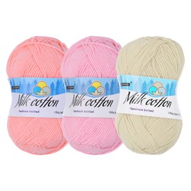 Rebower Cotton Yarn,65% Cotton and 35% Acrylic Fibers Soft Knitting Yarn[for Hand DIY Bag Cushion Crocheting Knitting Projects Home Decor],3 Skeins/3×218yards/3×3.53oz/Beige/Pink/Dark Pink
