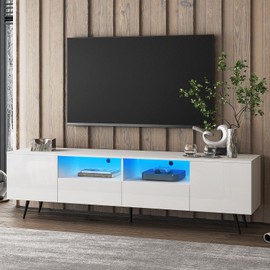 Yardi Yarda Modern White TV Stand with 16-Color LED Lights & Remote Control - 110lbs Capacity Smart Storage Entertainment Center for 55 60 65 70 75inch TV (White)