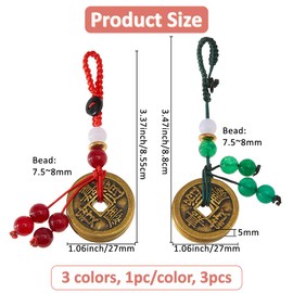 SUPERFINDINGS 3 Colors Brass Feng Shui Coin keychain Lucky Keyring 8.8cm Key Chain with Five Emperors Money Good Luck Pendants Decor for Car Keys Bag Purse