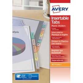 Avery 05614501 Index Maker Polypropylene Insertable Tab Dividers, 12 Plain Tabs - Assorted Colours