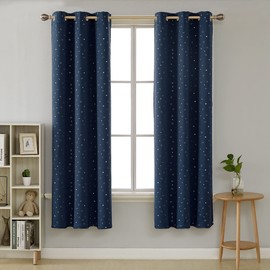 Deconovo Blackout Curtains Thermal Insulated Window Treatments Grommet Top Star Print Curtains for Living Room and Bedroom, Navy Blue, 42 x 72, 2 Panels