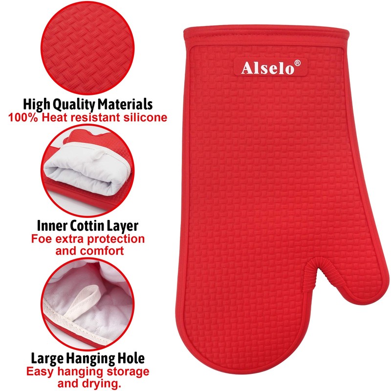 Alselo Oven Mitts Heat Resistant Silicone Kitchen Gloves for 550
