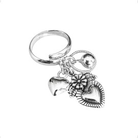 Agalea | Anillo con dije de Milagrito Corazón y dijes colgantes de Plata 925 ajustable para mujer