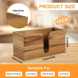 1PCS Paper Towel Dispenser Countertop, Acacia Wood Paper Towel Holder for Bathroom Folded Paper Towel Dispenser Clear Trifold Napkin Holder for Z-fold C-fold MultiFold Trifold - Home Kitchen